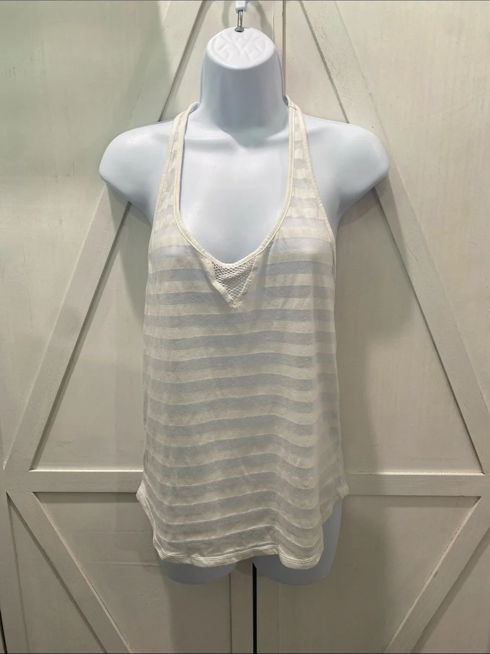 Alo Women's White Sheer Striped Racerback Tank Top Size Small
